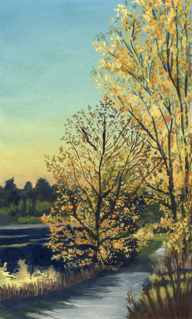 Herbst am Badeteich, Gouache