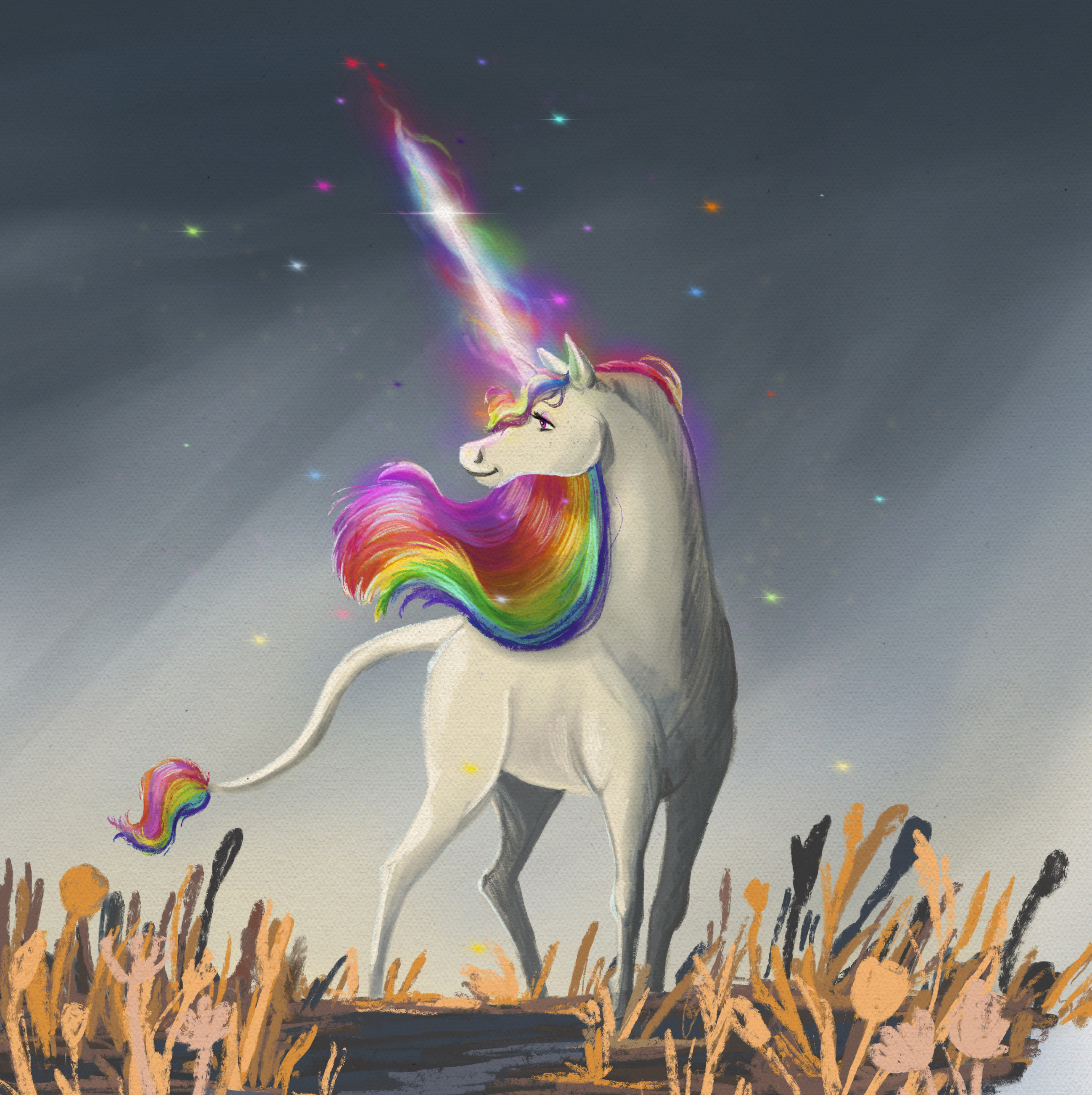 Regenbogen Einhorn im Sturm